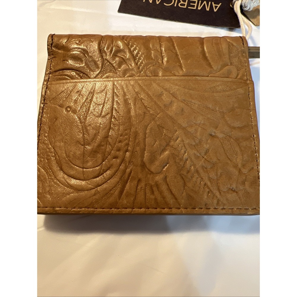 American Leather Co. Floral Portland Wallet Zipped Cafe Latte Tooled Leather New